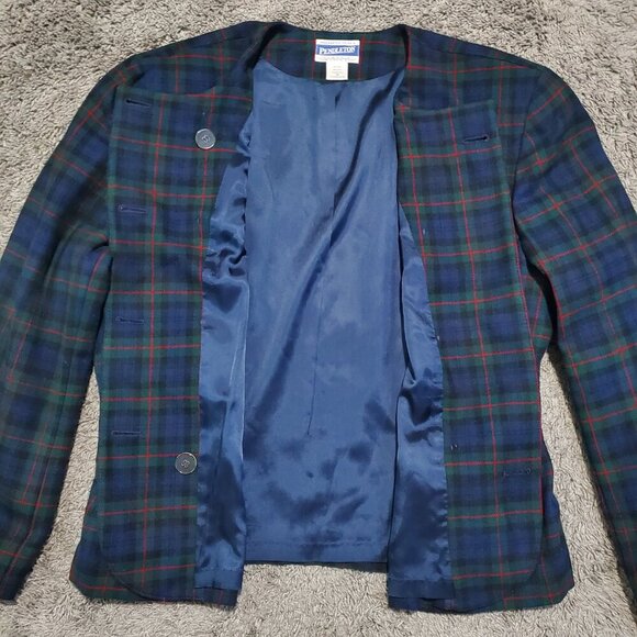 Vintage Pendleton Plaid Tartan Gold Double Breasted Academia Wool Jacket - 18 - Picture 3 of 8
